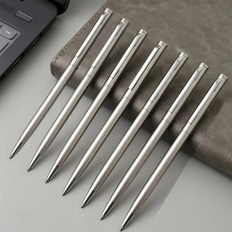 20-Pack Elegant Silver Stainless Steel Ballpoint Pens Medium Nib Twist-Top Smooth Writing Durable Office Pens Set for Business A