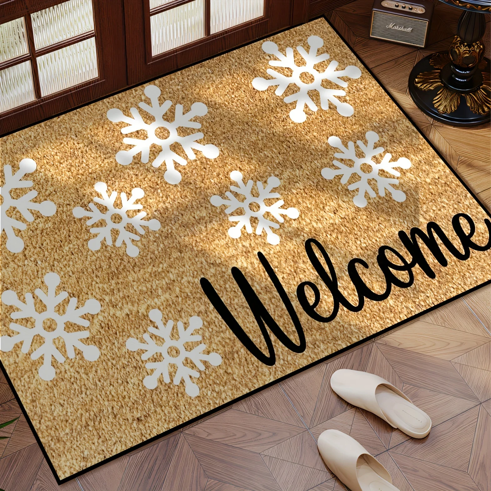 VIKAMA Christmas Rug Snowflake Welcome Christmas Doormat Bathroom & Kitchen Rug Atmospheric Home Decor