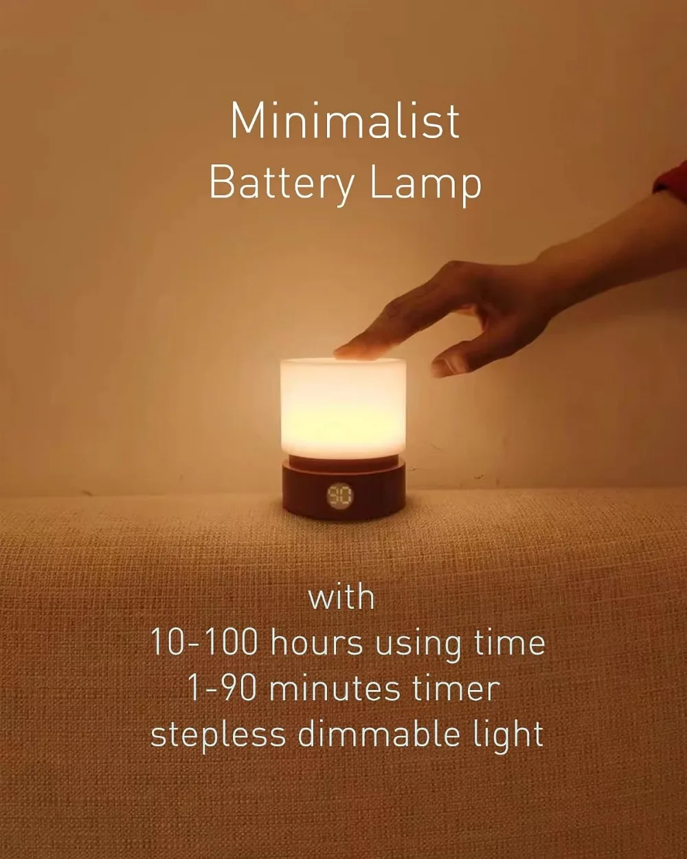 Dimmable Woodgrain Night Light with Timer, Rechargeable Bedside Lamp for Kids, Sleep Aid, Battery Operated