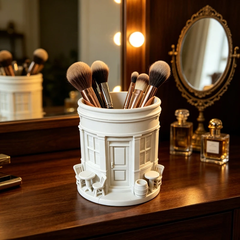 

3D Street Bar Pen Holder, European Style Desktop Storage Organizer, Cute Makeup Brush Bucket Desk Decor