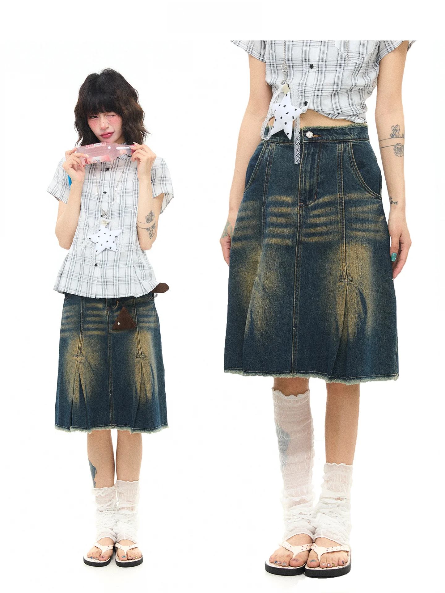 

Винтажная джинсовая юбка ASTRSK с высокой талией, А-силуэт, весна-лето, стройнящая, милая, удобная для повседневной носки