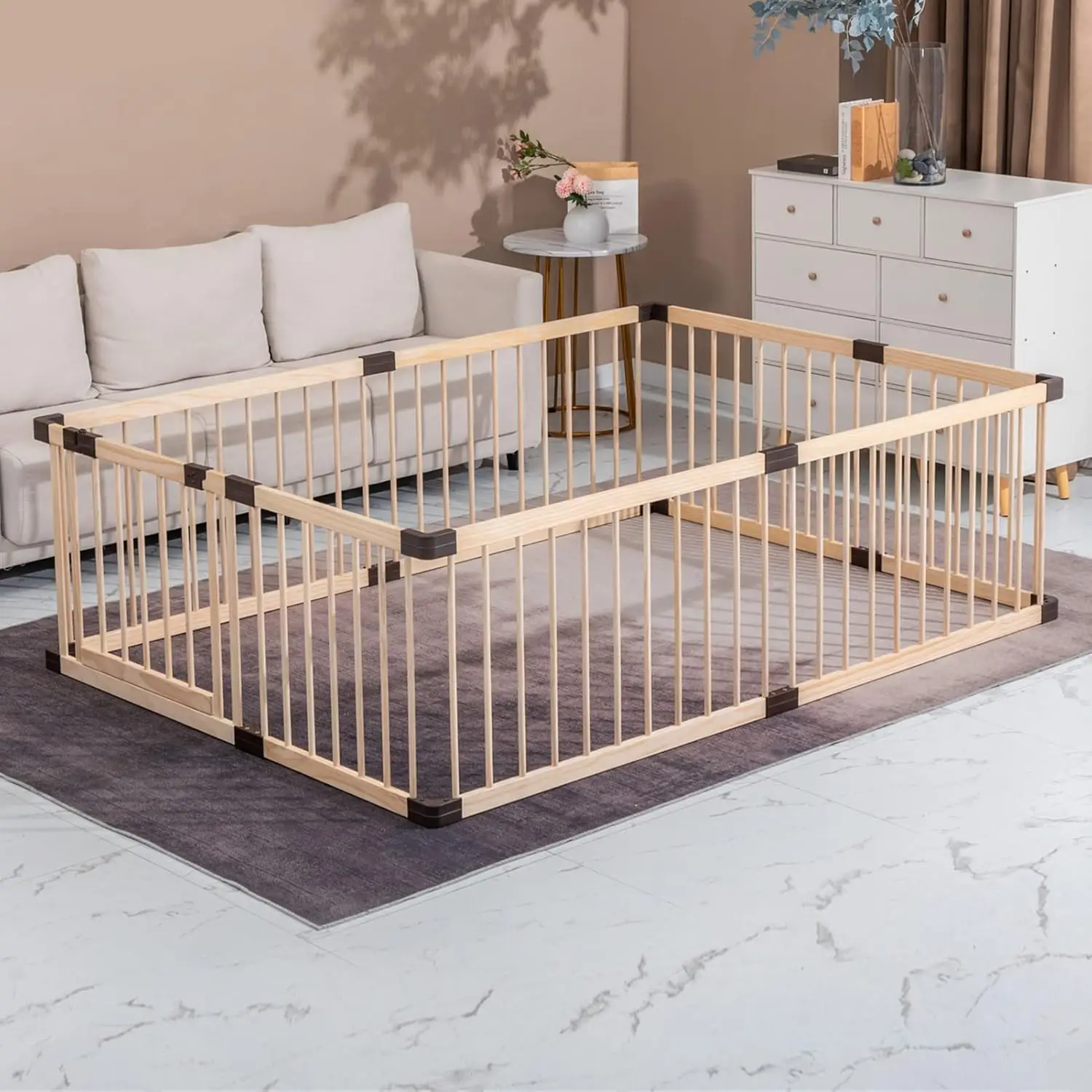 Cercadinho para bebês e crianças, cercadinho de madeira Conababy para bebês, cerca/cartas de jogo, centro de atividades para bebês interno
