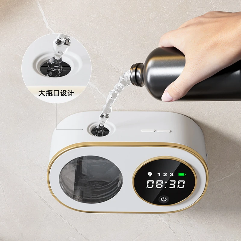 Imagem -05 - Dispensador Automático de Sabão com hd Led Relógio Digital Wall Mounted Foaming Soap Dispenser Durável Simples