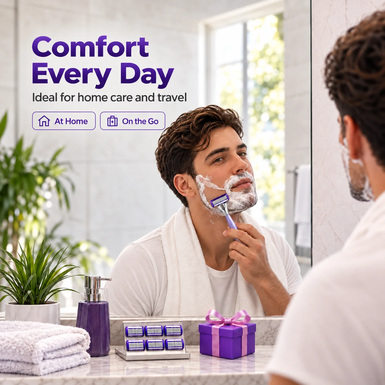 Men's 5-Blade Shaving Set Razor Handle with 6 Replaceable Cartridges Grooming Kit for Smooth Shave