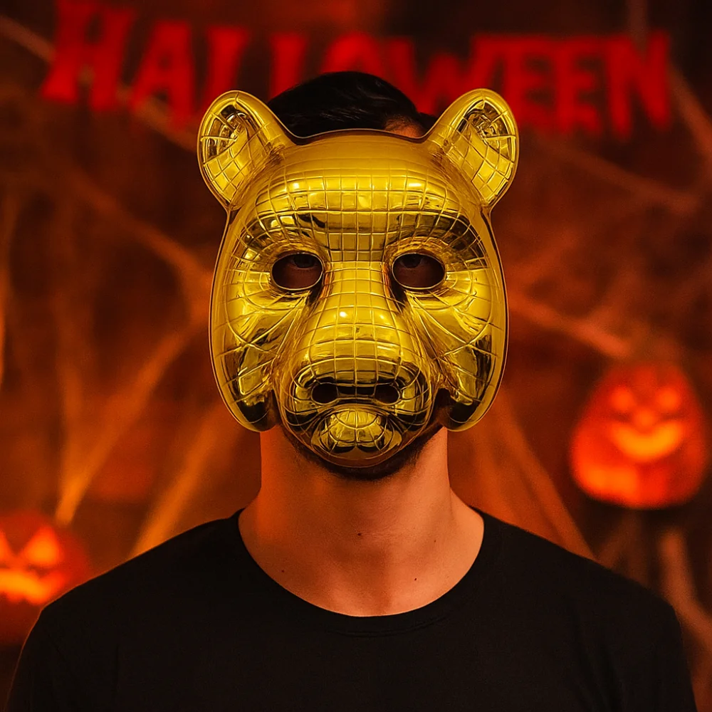 Retro Złote Maski Halloween Plastikowe Elastyczne Sznurki Pełna Maska na Twarz Kostium Cosplay Kreskówkowa Maska Zwierzęca Dekoracja Dramatyczna