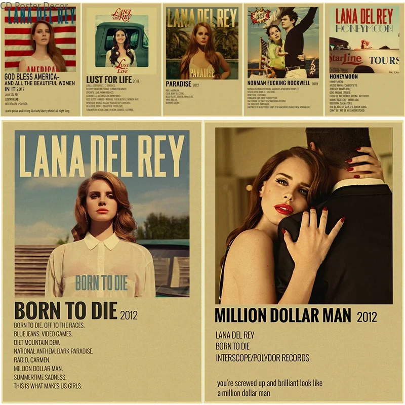 Lana Del Rey Album Poster Born To Die Retro Kraft Paper Prints Vintage Aesthetic Room Home Cafe Bar Club Art Wall Decor Painting