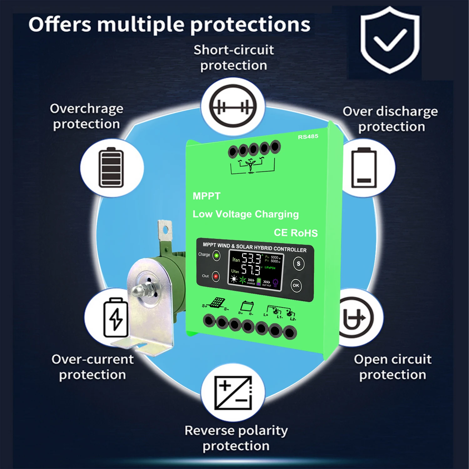 6000 واط 5kw مزدوج MPPT طاقة الرياح نظام هجين شحن جهاز تحكم يعمل بالطاقة الشمسية 12 فولت 24 فولت 48 فولت منظم تلقائي للاستخدام المنزلي مولد طاحونة الهواء
