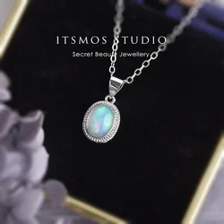 ITSMOS Natural Opal Crystal Pendant Necklace October Birthstone Gemstone Simple Necklaces Fire Light Oval Opal Jewelry for Women