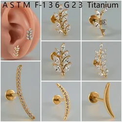 1PC G23 Titanium Leaves Moon Cz Labret Lip Stud Ear Cartilage Tragus Helix Earring Daith Lobe Piercing Body Jewelry