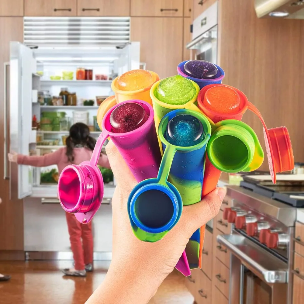 Silicone Popsicle Molds Ice Pop Mold with Lid 6 Pack Ice Cream Cone M Colorful Food Grade Reusable