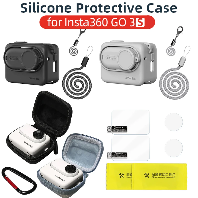 For Insta 360 GO 3S Silicone Protective Case Non-Slip All-round Protection Shell Anti-scratch Cover Sports Camera Accessories