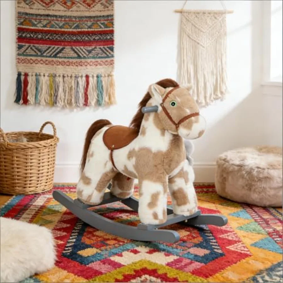 Plush Horse Rocker Soft Rocking Horse with Sturdy Frame, Non-Tip, Toddler Ride-On Toy