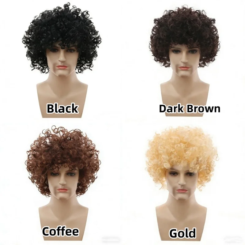 Perruques synthétiques bouclées unisexes, chapeau Disco Hippie Rock Punk Style Afro pour hommes et femmes, perruques de Cosplay de fête d'halloween, couvre-chef