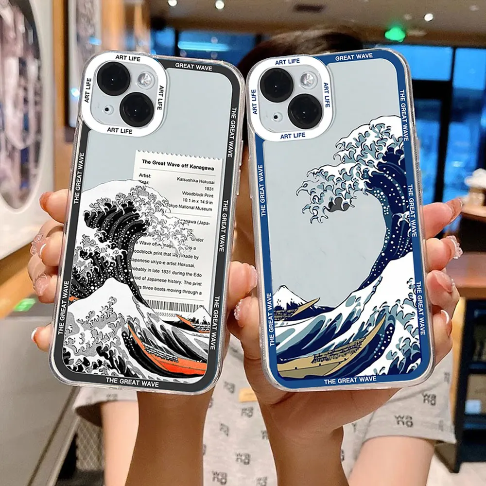 Fashion Japan The Great Wave Off Kanagawa Phone Case for Samsung Galaxy S24 Ultra S23 FE S22 Plus S21 S20 FE 5G Clear Soft Cover