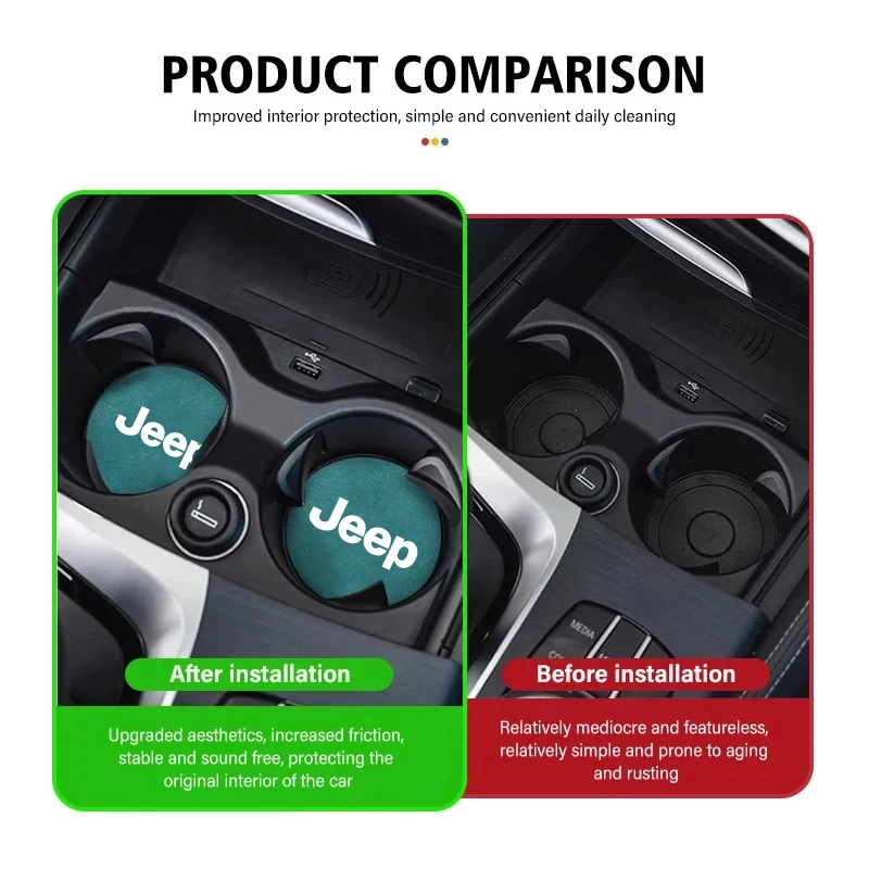 2 قطعة سيارة الجلد المدبوغ وسادة أكواب الماء المضادة للانزلاق كوستر اكسسوارات ل جيب جراند شيروكي رانجلر JK المصارع البوصلة رينيجيد باتريوت