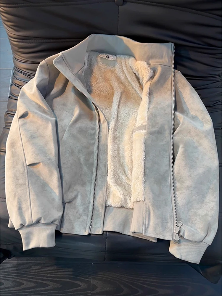 

Мужская куртка-бомбер с воротником-стойкой и флисовой подкладкой, в городском стиле, для мотоциклистов, ветрозащитная, повседневная