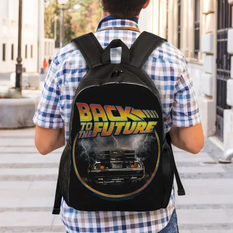 Customized Retro Grunge Back To The Future Laptop Backpack Bookbag for College School Students 80s Sci-fi Adventure Film Bags