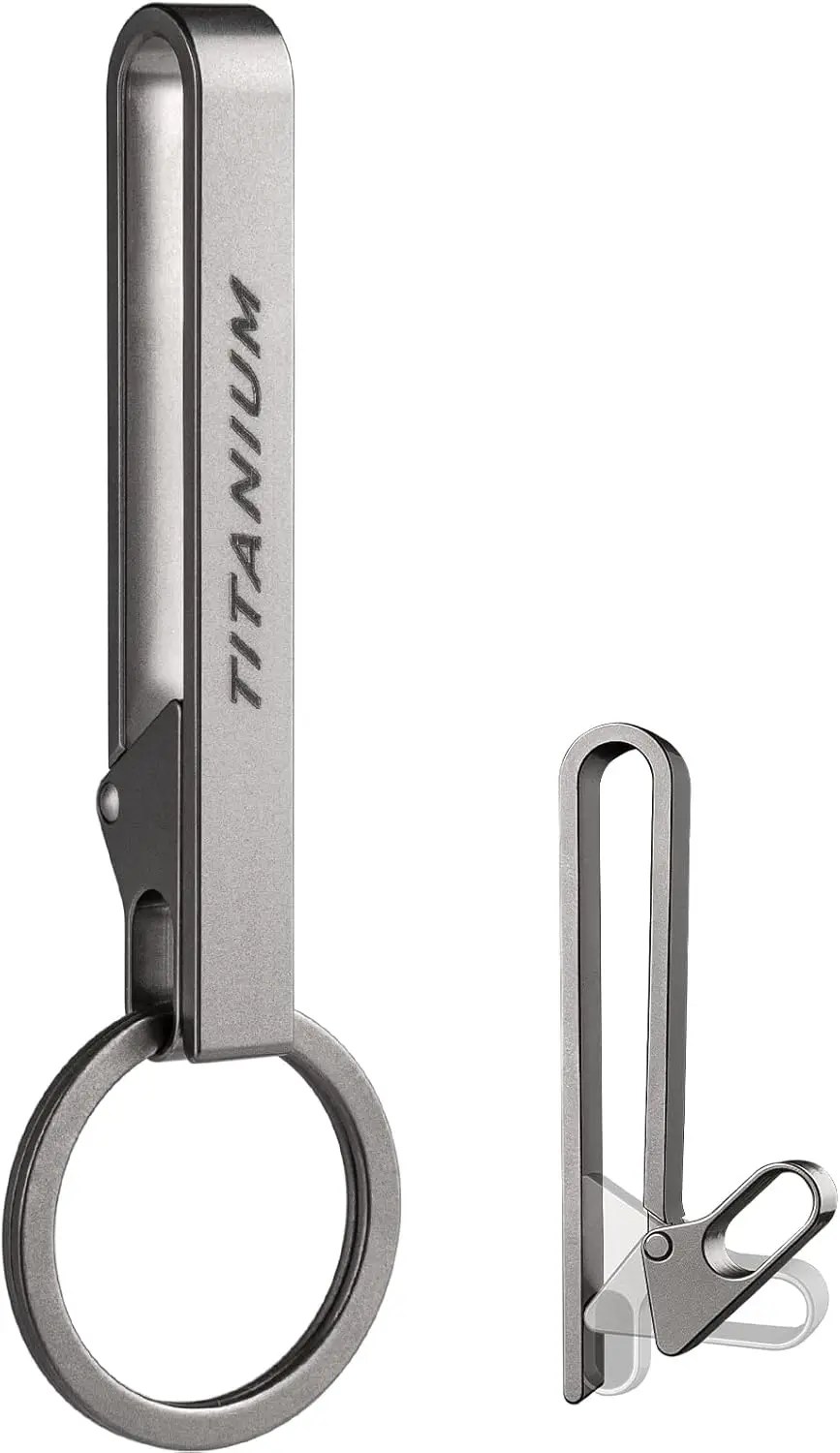 

TISUR Titanium Belt Key Holder,Belt Key Clip,EDC Duty Belt Loop Keychain Clip With Detachable Key Ring,Key Chain for Men