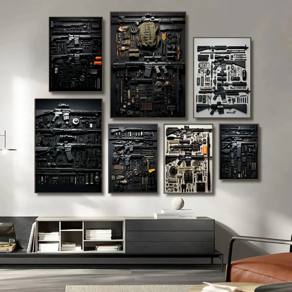 Canvas Painting Decorative Paintings Modern Weapon M4A1 Wall Decoration Poster Automatic Rifle Gun Parts Display Room Decor Home