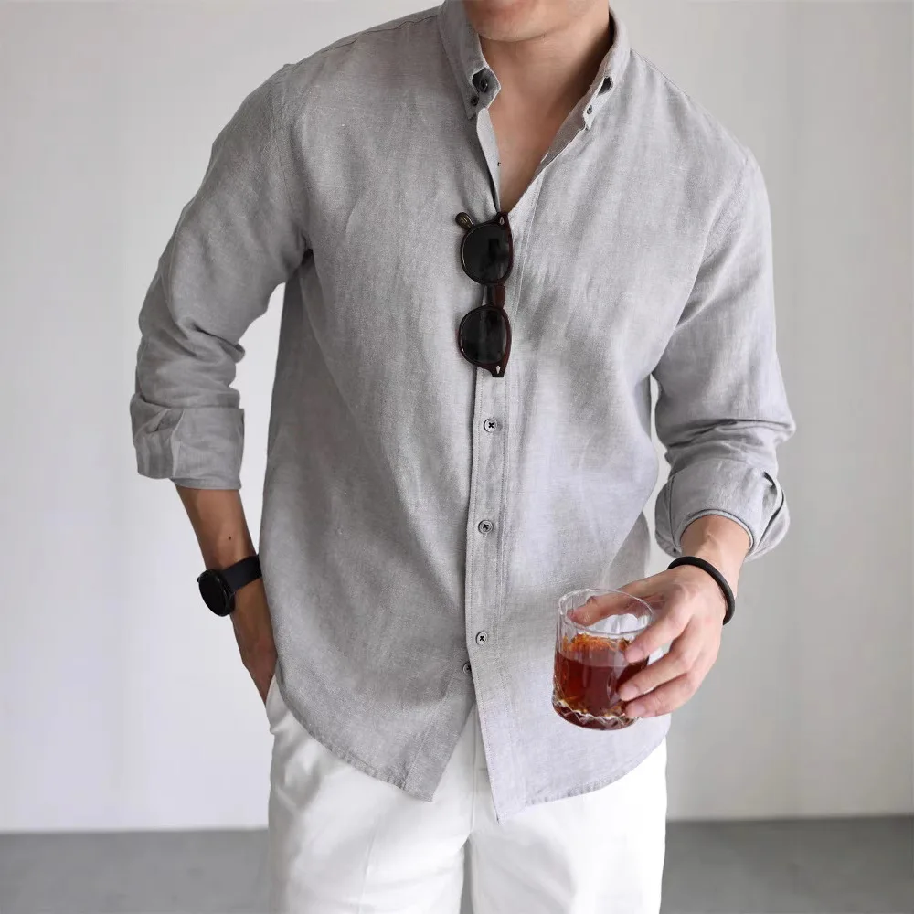 Men's Slim-fitting Long-sleeved Casual Commuter Shirt Linen Cardigan