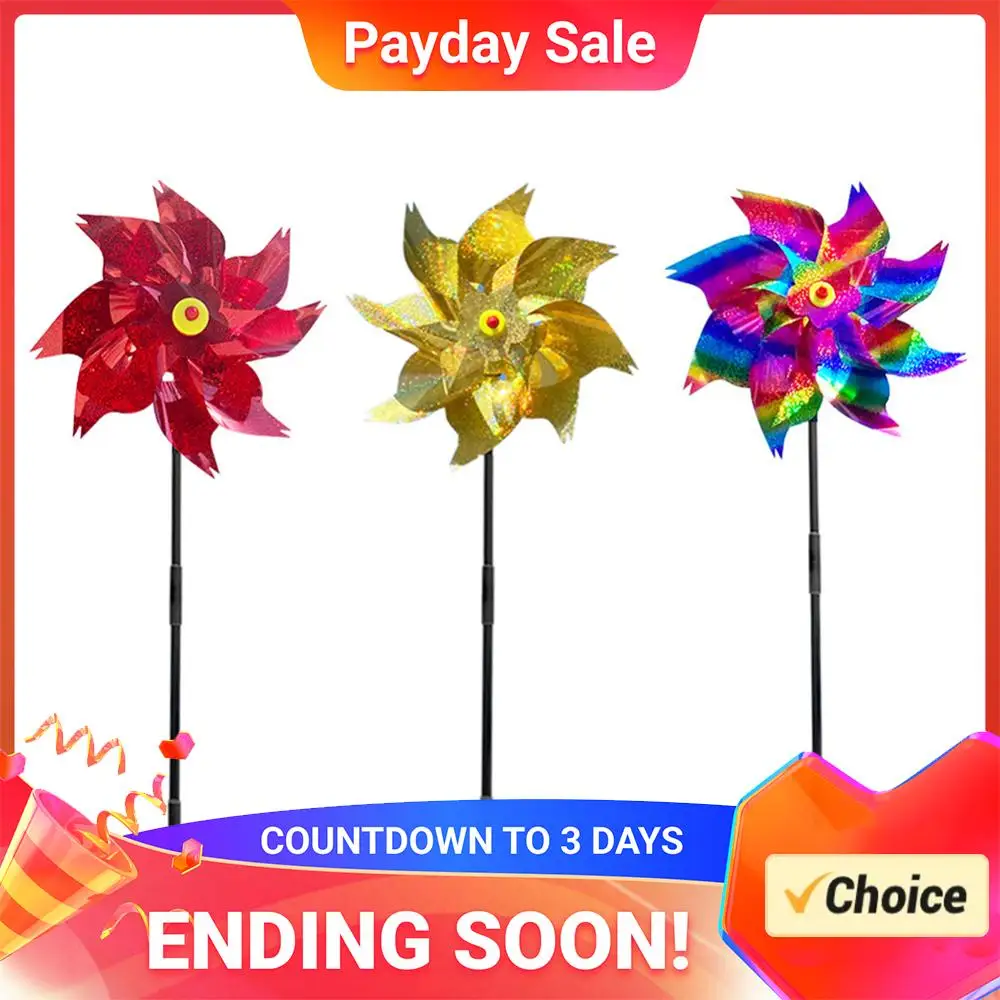 Reflective Pinwheels with Stakes Outdoor Bird Scare Devices Colorful Bird Deterrent Windmill Garden Lawn Decoration