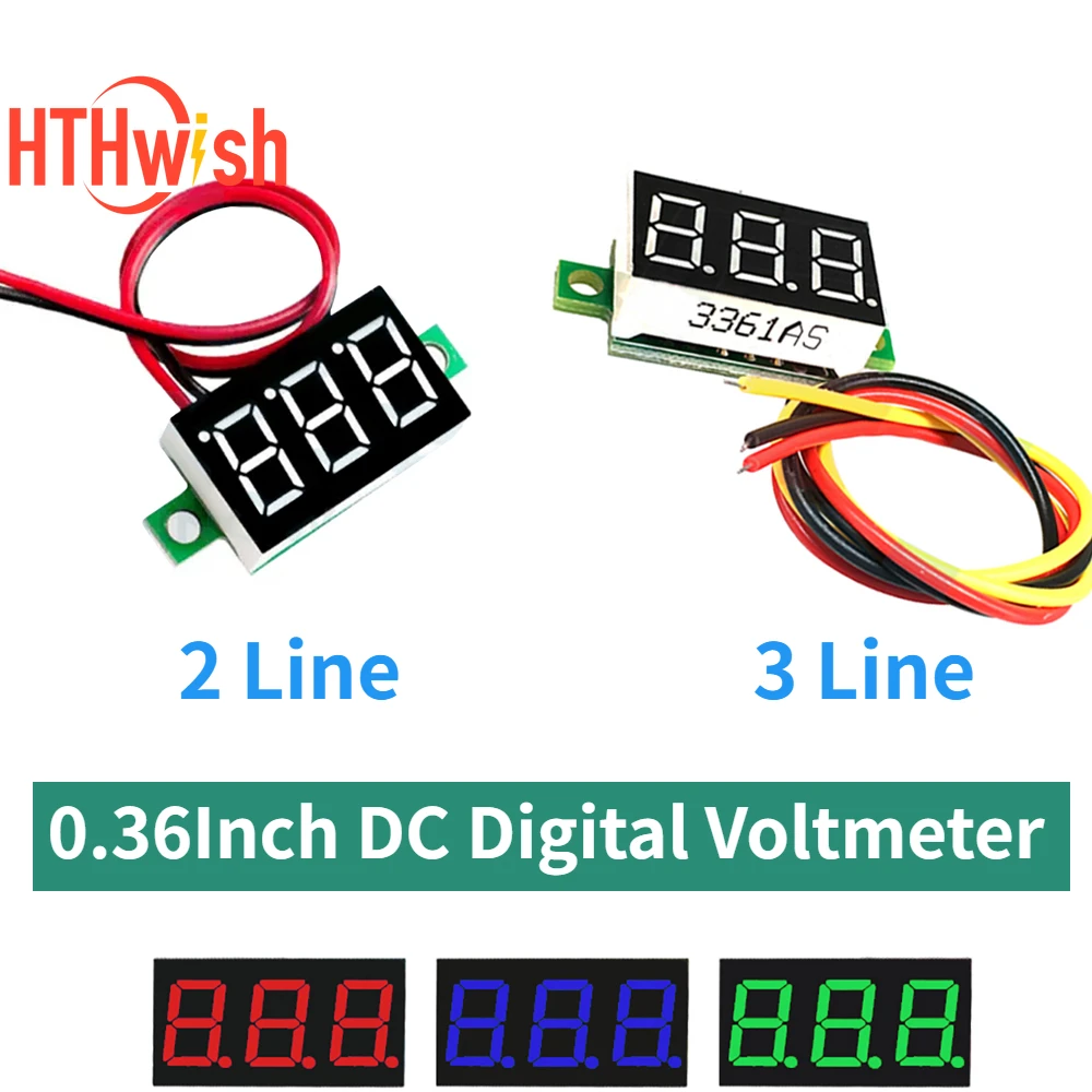 

1PC 0.36 Inch Digital Voltmeter Red Green Blue 0.36" DC 0V-32V Two/Three Lines 3 digit Voltage Panel Meter Display led Color