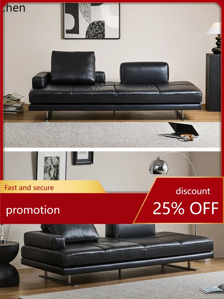 HXL Leather Sofa Living Room Light Luxury Black Straight Row Sofa Middle Ancient Leather Sofa