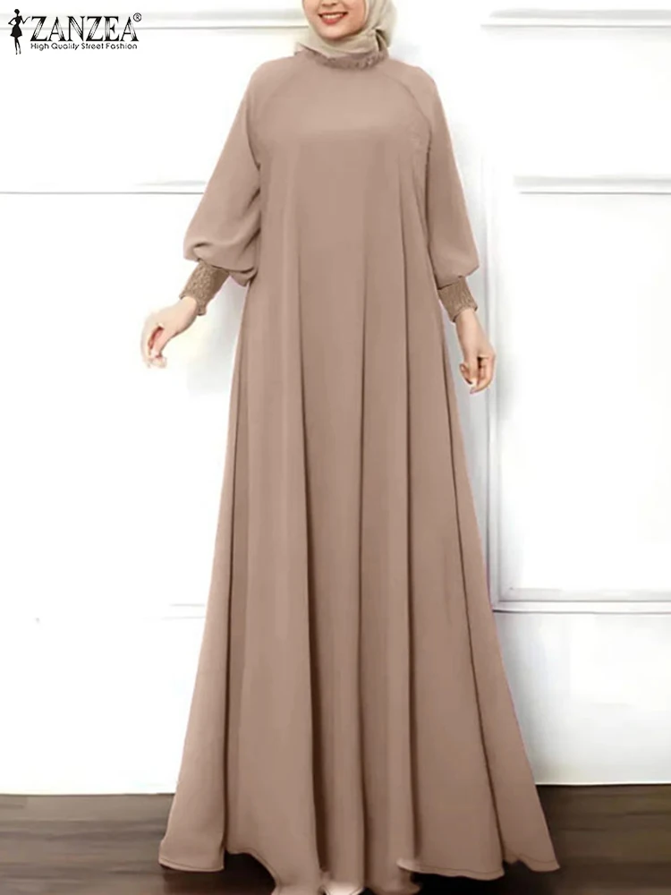 ZANZEA Muslim Autumn Women Maxi Dress Long Sleeve Turkey Abaya Kaftan Hijab Sundress Robe Femme Eid Mubarek Hijab Vestidos 2024