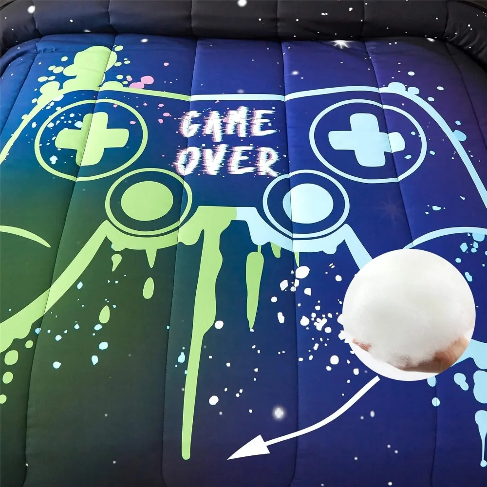 مجموعات مفروشات ألعاب KAKKI Kids مقاس كوين للأولاد المراهقين، سرير مكون من 5 قطع في حقيبة، مجموعة لحاف ألعاب مع ملاءات، لعبة ملونة ثلاثية الأبعاد