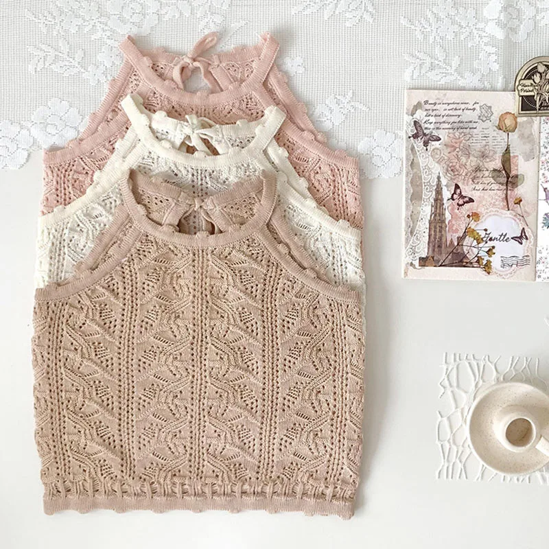 

2025 New Summer 0-4Yrs Baby Girls Pullover Sweaters Sleeveless Knitted Hollow Out Pullover Vest Kids Thin Knitted Pullover Tops