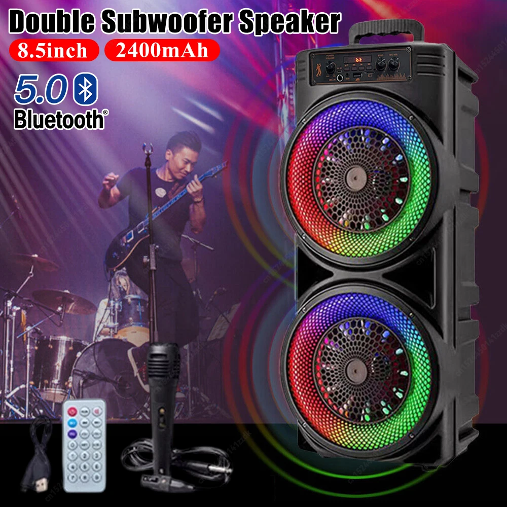 

Bluetooth Speaker Loud Wireless Stereo Subwoofer with USB/TF/AUX/FM/MIC LED Light Long Playtime for Outdoor Party Camping Beach