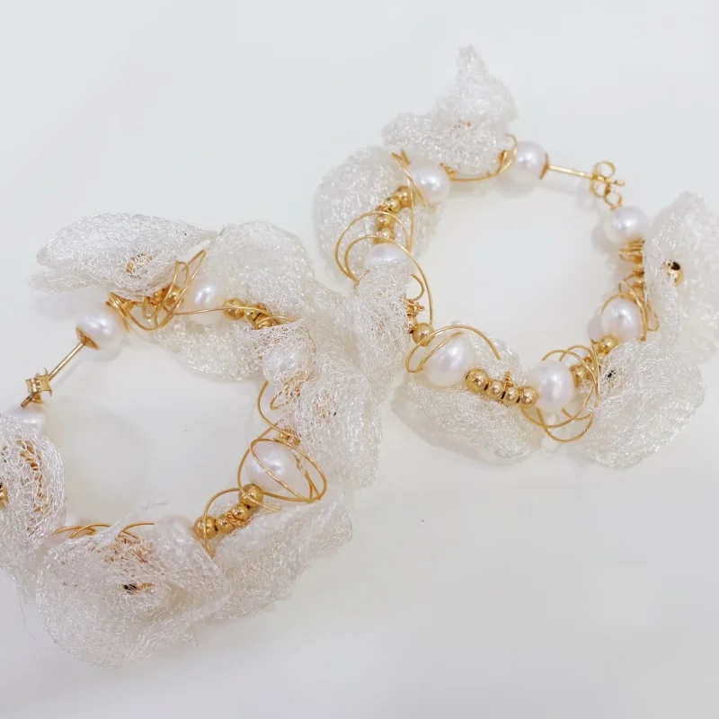 SGARIT Natural Freshwater Pearls Gold Hoop Earrings 14k Filled Gold Women's Large Earrings Ear Accessories Jewelry
