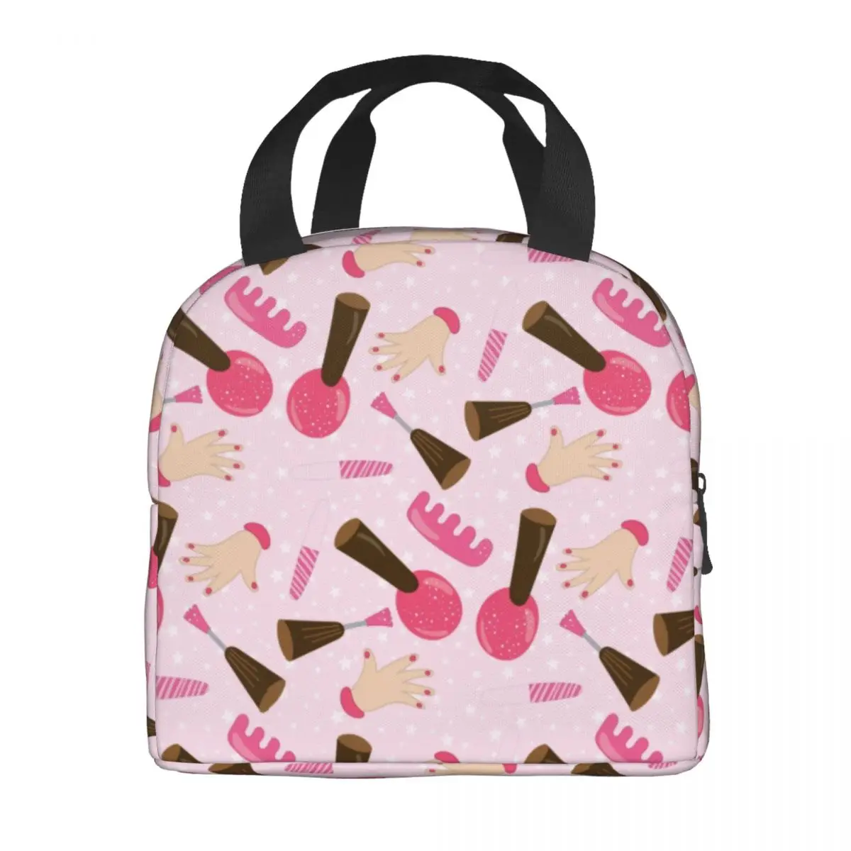 Custom Cute Pink Nail Polish Pattern Lunch Box for Women Manicurist Manicure Cooler Thermal Food Insulated Lunch Bag Office Work