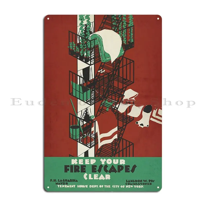 keep your fire escapes clear nyc Metal Plaque Poster Club Bar Cave Designing Cave Garage Tin Sign Poster