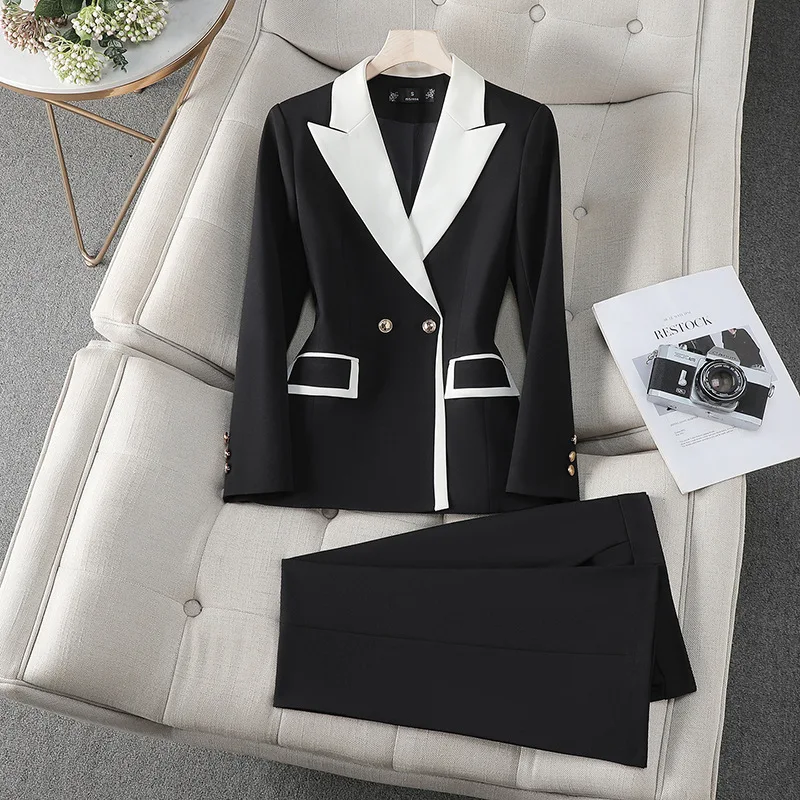 New Autumn Women Pant Suit Office Ladies Female Business Work Wear 2 Piece Set Colour Matching Formal Blazer Jacket and Trouser