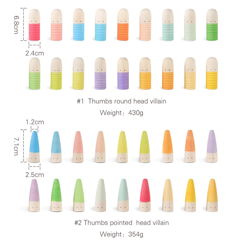 18 ชิ้นไม้ที่มีสีสัน Thumb รูปตุ๊กตาปริศนาของเล่นมินิตุ๊กตารอบชี้หัว Villain สําหรับเด็ก Montessori ของเล่นเด็กของขวัญ
