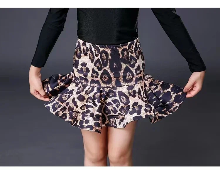 Vestido de baile latino de salón profesional para niños, vestidos de baile de salón para niñas, falda superior con estampado de leopardo, samba tango