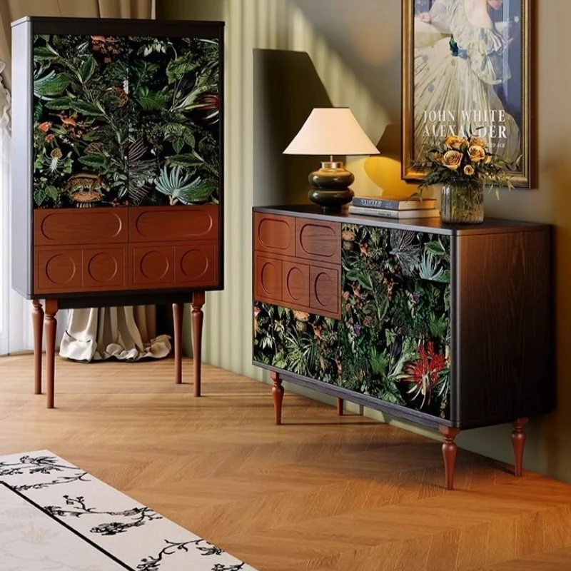 

the wall tea cabinet, six bucket cabinets, solid wood medium and antique style bedroom, bedside cabinet, storage cabinet