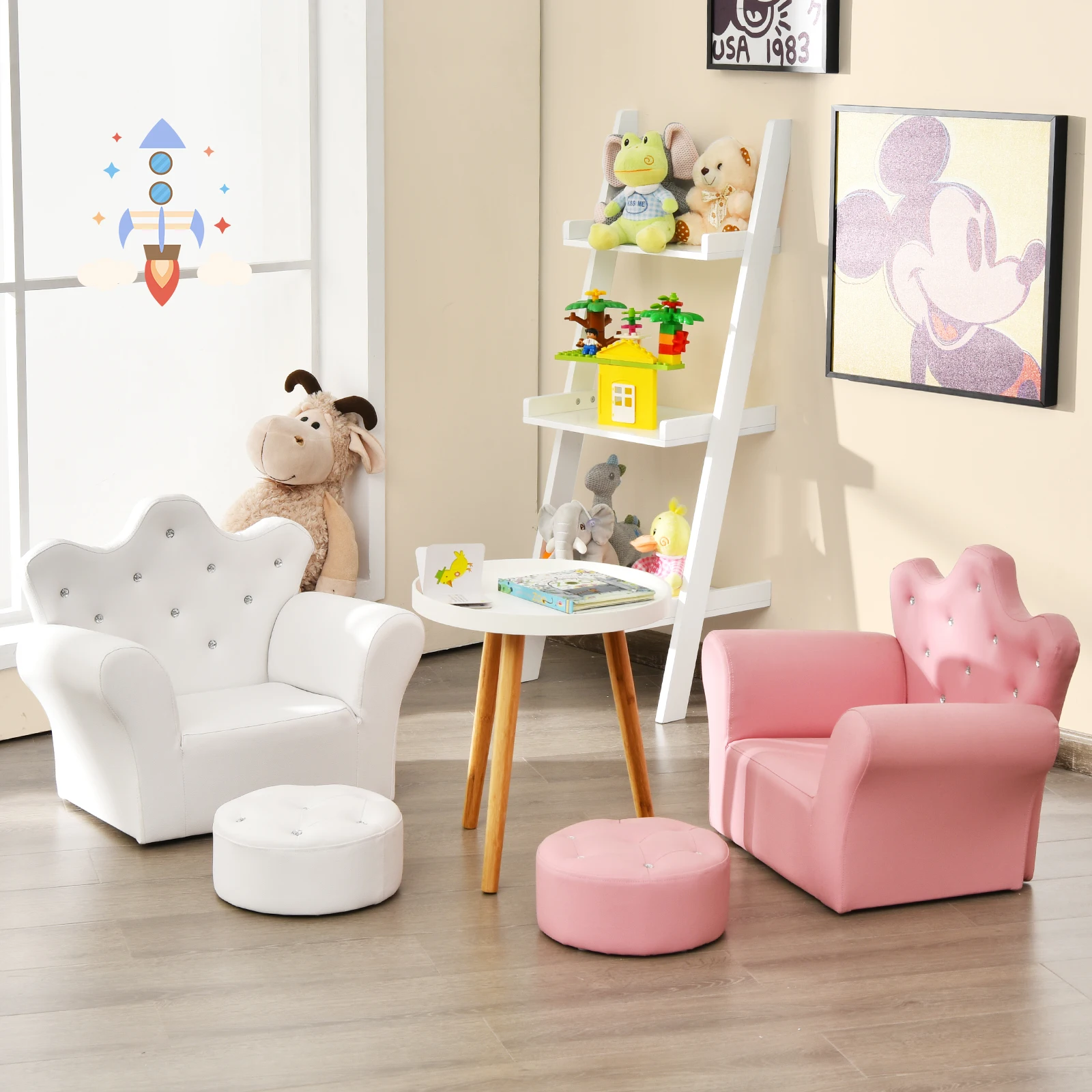 

Honeyjoy Kids Sofa Armrest Chair Couch Children Toddler Birthday Gift w/ Ottoman