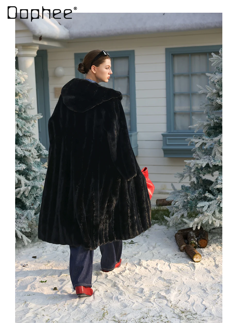 Elegante casaco de pele de vison longo engrossado high end veludo branco fino eco-friendly pele integrada casaco de inverno feminino