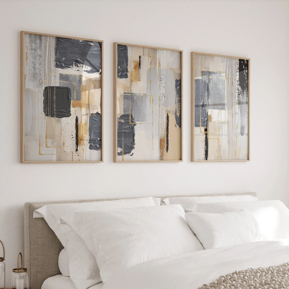 Abstract Prints Grey Gold Painting Printable Wall Art Set of 3 Neutral Living Room Wall Decor Home Office Artwork Gift Poster