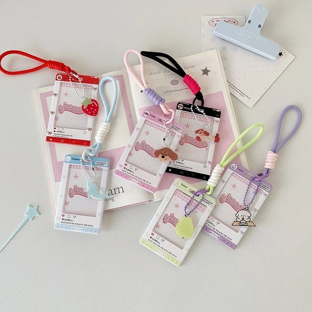 Keychains Sliding Keychain Card Holder with Transparent Window Wristlet Lanyard K-Pop Idol Photo Card Storage Case
