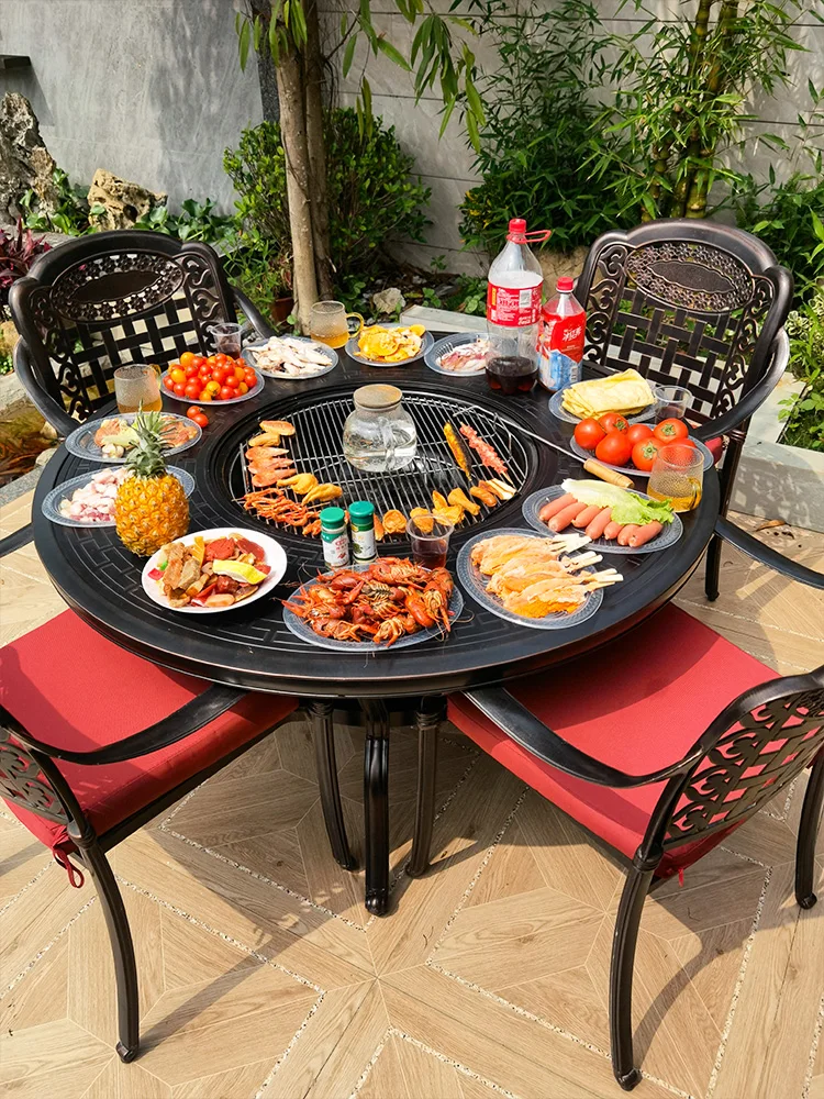 Outdoor BBQ tables and chairs Cast aluminum Commercial outdoor leisure Charcoal BBQ grill Garden table Household