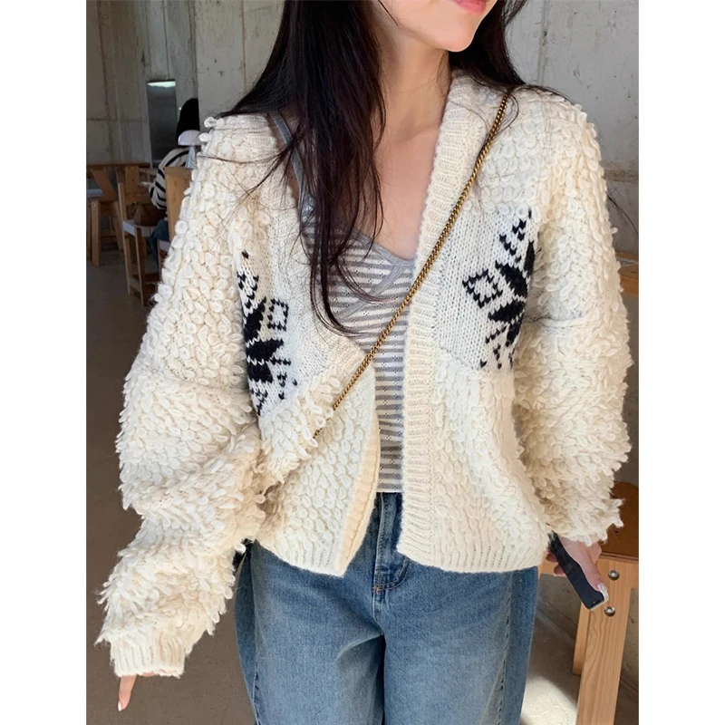 

Chic Autumn Winter Knitted Long Sve Sweater Cardigan Women's Faion Heavy Embroidery Circle Fluffy ort Outerwear