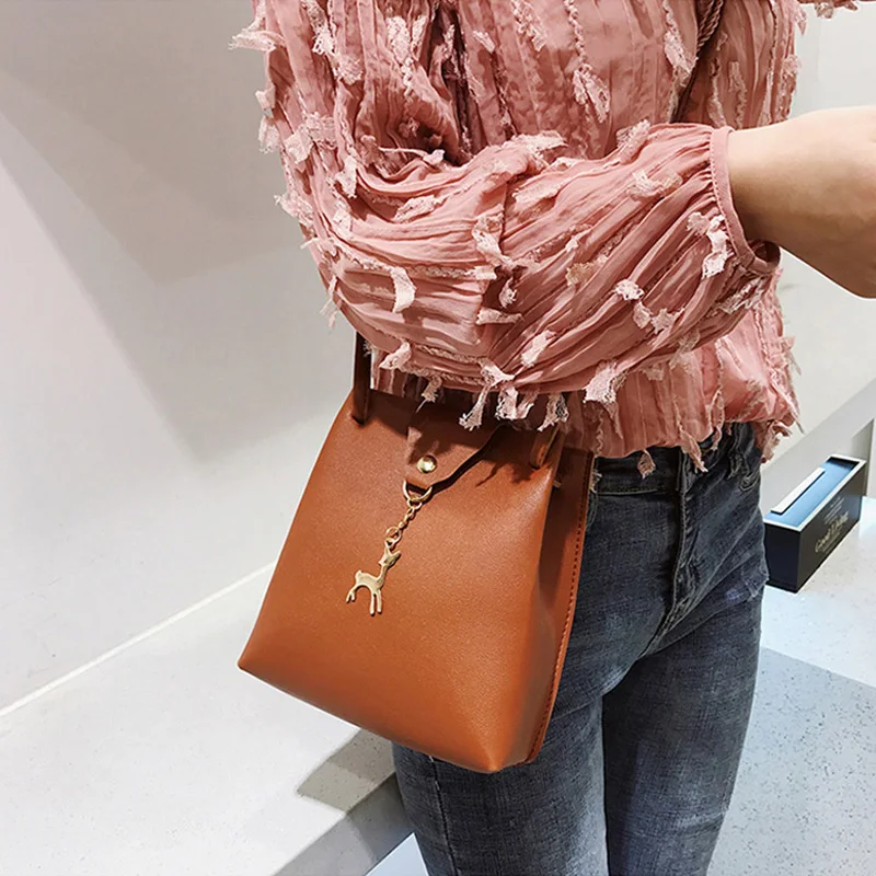 PU Leather Women's Mini Crossbody Bag Deer Pendant Shoulder Bags Purse Female Small Messenger Bag Handbag Wallet Change Pouch