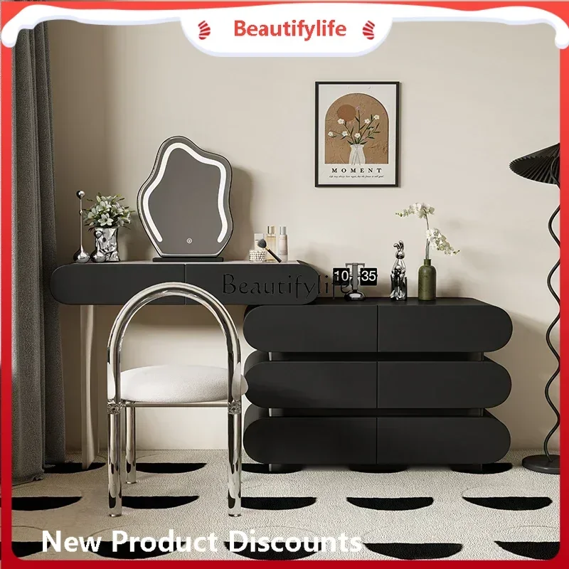 

cn8350 style NEW Solid wood rock slab dresser modern simple retractable end of bed chest cabinet integrated makeup table small a