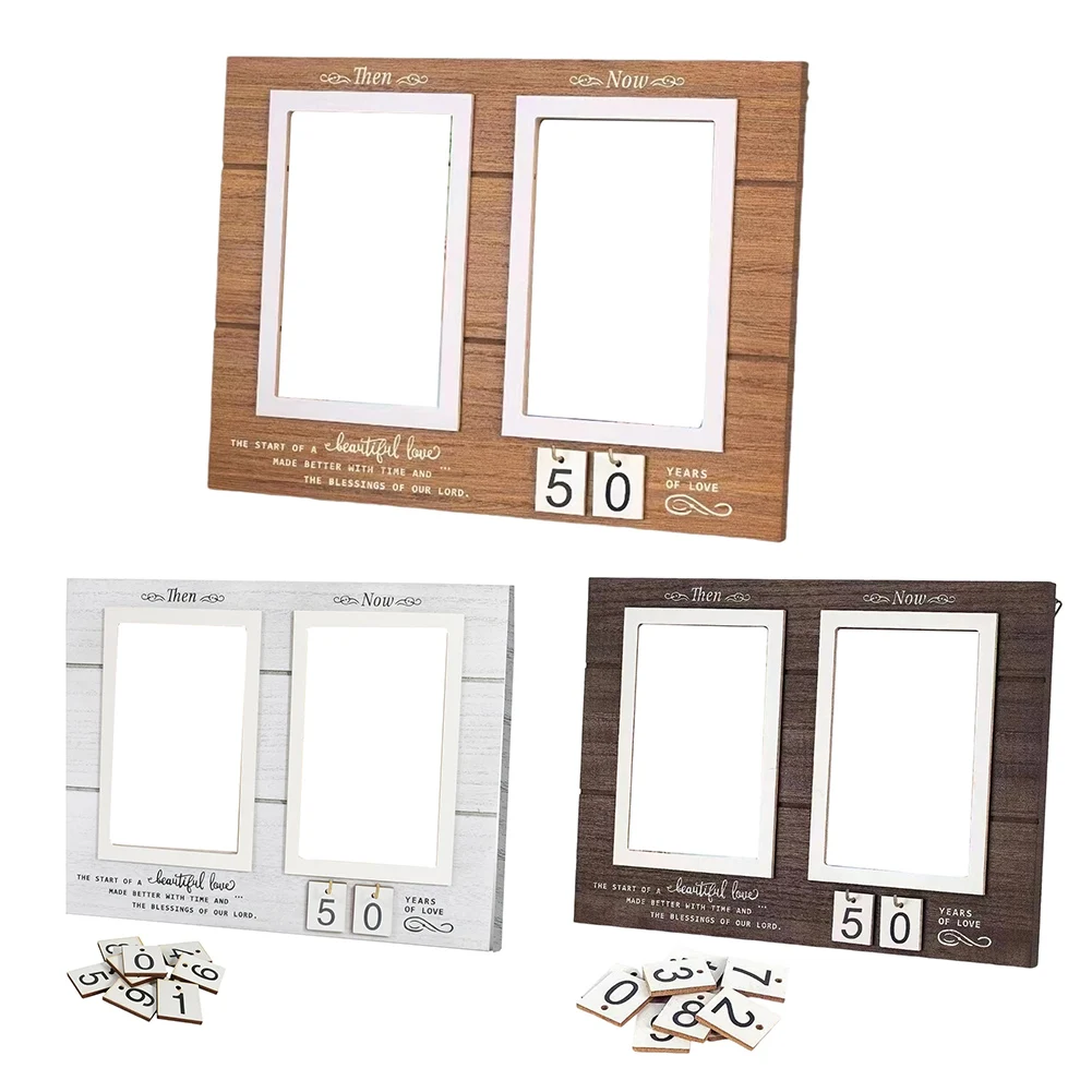 Wood Anniversary Photo Frame with Personalized For Then & Now Photo Display for Commemorating Significant Couple Anniversaries