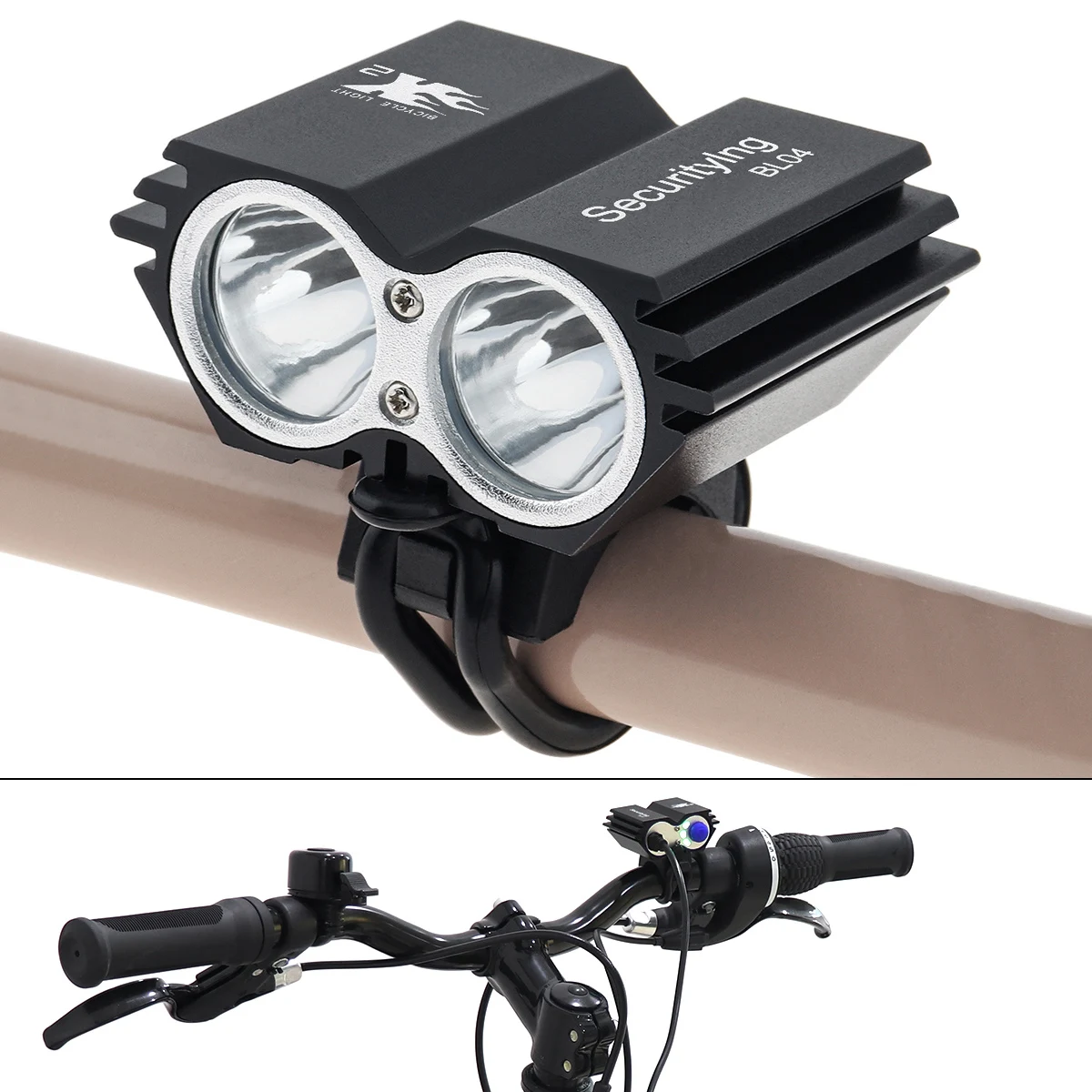 

SecurityIng BL04 4 Modes USB Charing Bicycle Light 700 Lumen 250m Beam Range White light Bike Lamp for Outdoor Night Riding