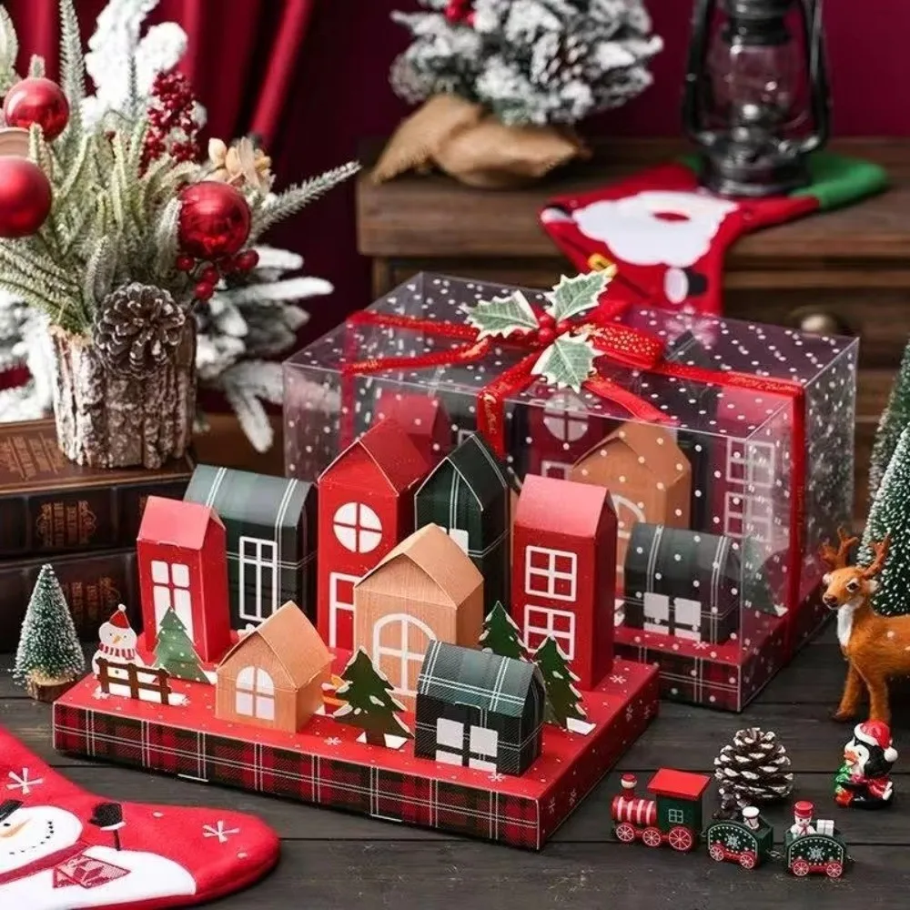 8pcs Pack Gifts Wrapping Christmas Advent Calendar Box House Shape Xmas Themed Gift Packaging Box Baking Packing Box Christmas