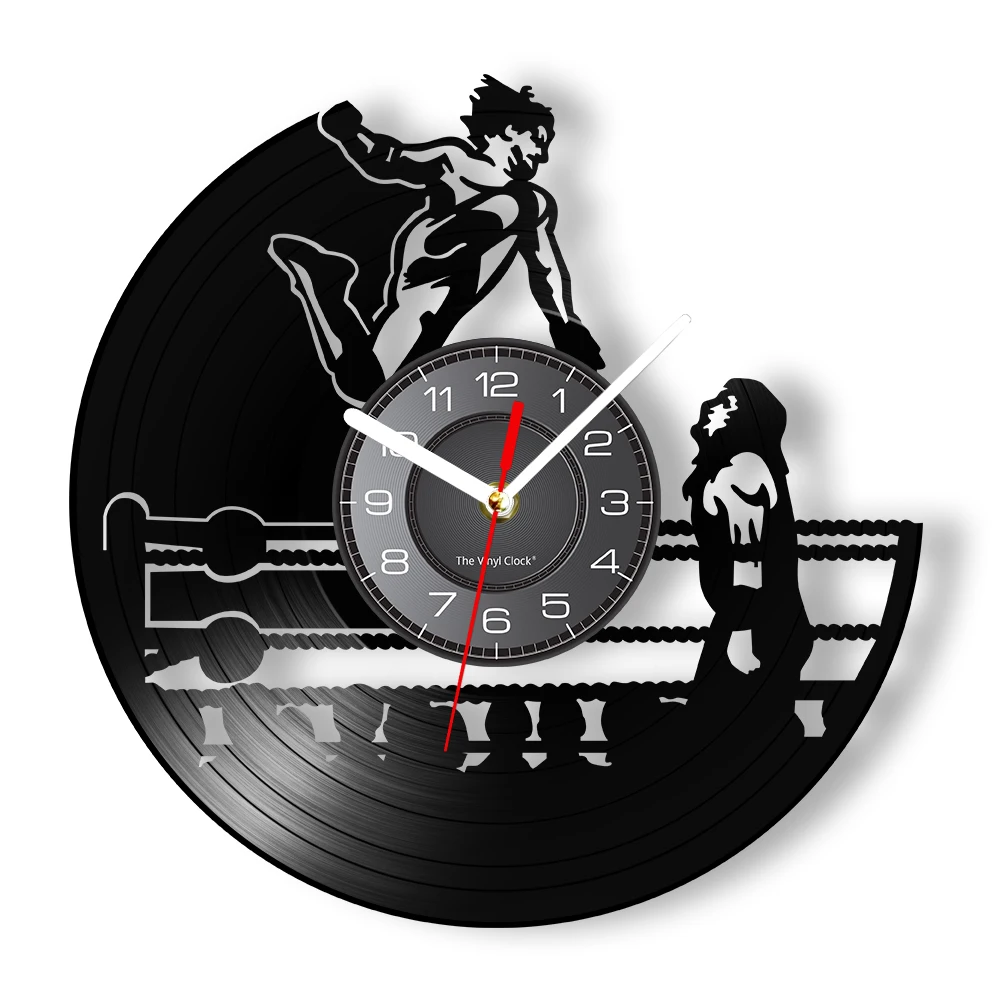 Boxing Combat Vinyl LP Record Wall Clock Punch Sign Fight Club Sport Home Decorative Silent Wall Watch Fighting Karateka Gift